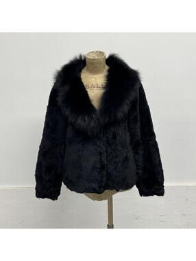 Vintage Y2K Black Rabbit & Fox Fur Jacket Coat